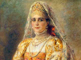 Zinaida Yusupova - retrato vestida del traje tradicional ruso